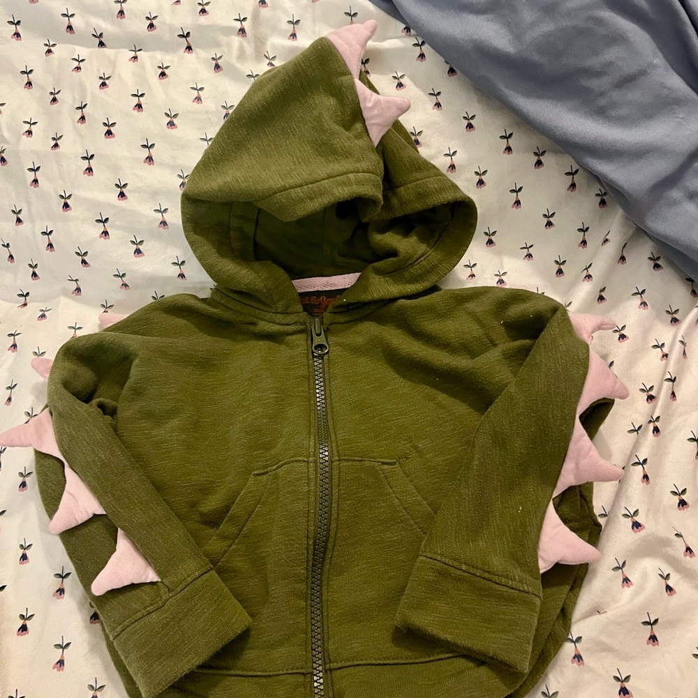 Cat & Jack toddler 18 mos green zip hoodie with pink Dino spikes